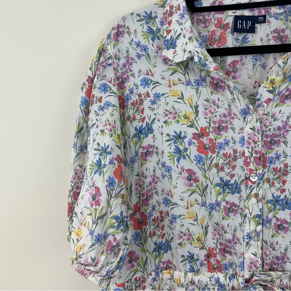 GAP Multicolor Puff Sleeve Floral Midi Shirt Dress Size XXL - Picture 4 of 11